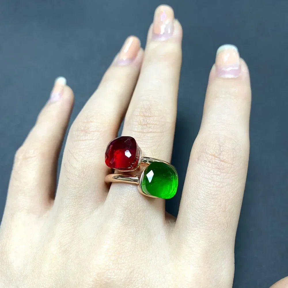 2Pcs/Set Fashion Stacked Candy Ring Women Mix Color Crystal Jewelry 30 Colors Trendy Gift for Valentine's Day