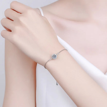 Round Shape 0.5/1CT D Color Moissanite Diamond Link Bracelet for Woman 925 Silver Plated 18k Adjustable Chain Bracelets