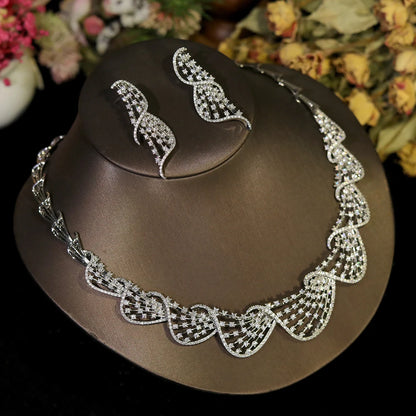 Luxury Crystal Jewelry Set Cubic Zirconia Circular Necklace Women Wedding Engagement Party Accessory for Dubai Bride