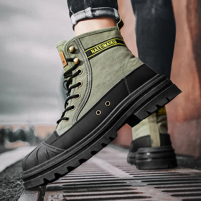 Men's boots four seasons high-top casual boots canvas boots soft-soled non-slip thick-soled outdoor boots fashion tooling boots
