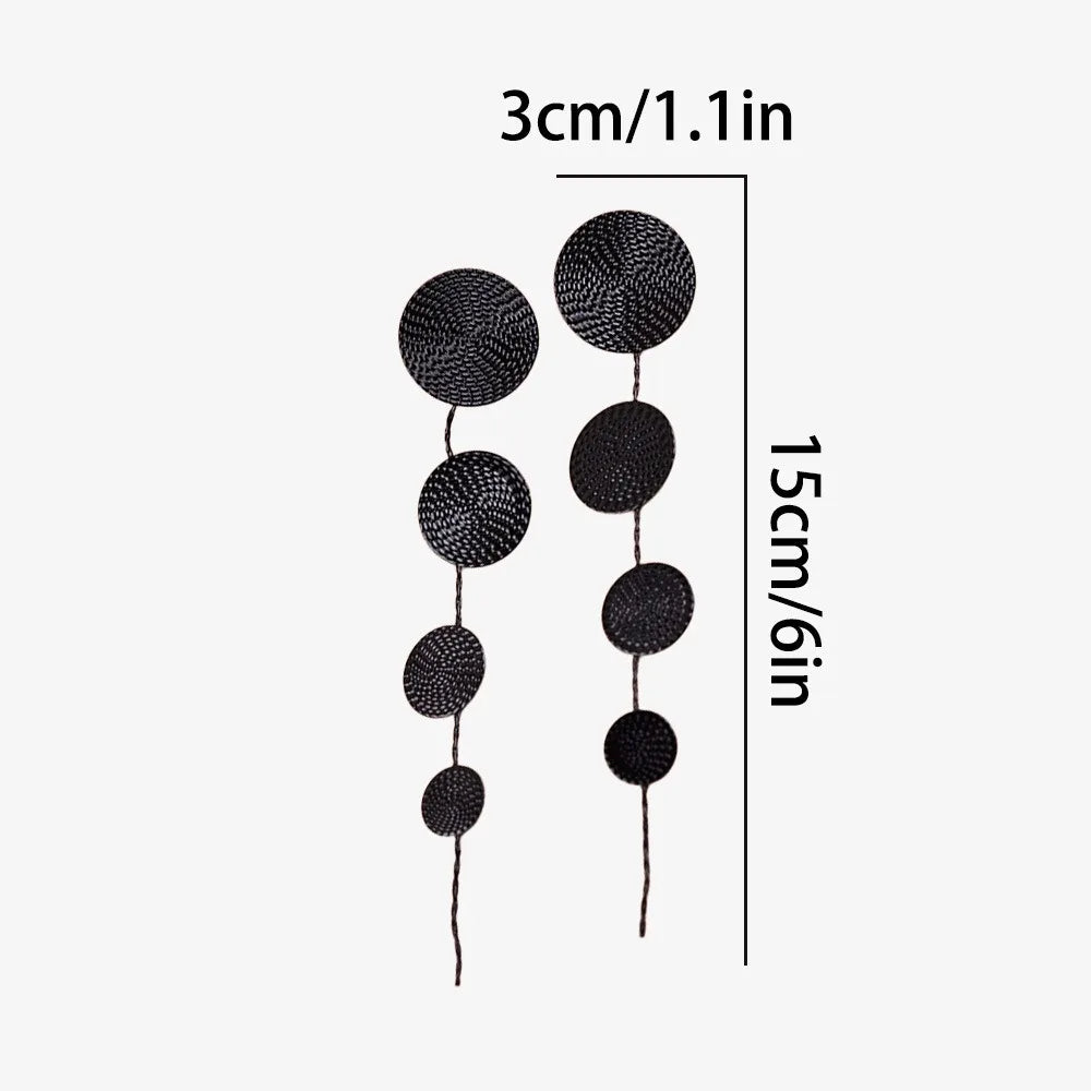 Temperament Fashion Metal Hammering Pattern Geometric Circular Long Tassel Creative Spliced Stud Earrings for Women Jewelry Gift