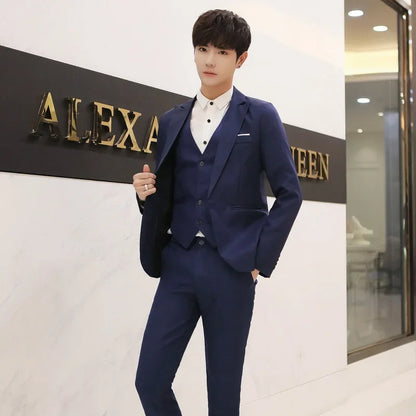 Western-Style Men's Suits Cross-Border Wholesale New Arrival Slimming Three-Piece Set Korean Version Business Professional Gown