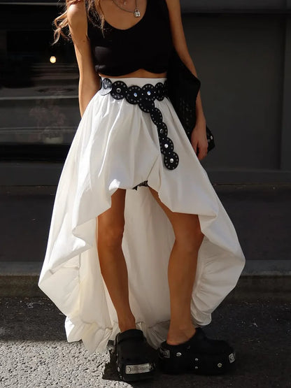 Fashion White Asymmetrical Long Skirts Female A-line Hem Vacation Skirt High Waist Casual Loose 2026 Summer Club Party Skirts