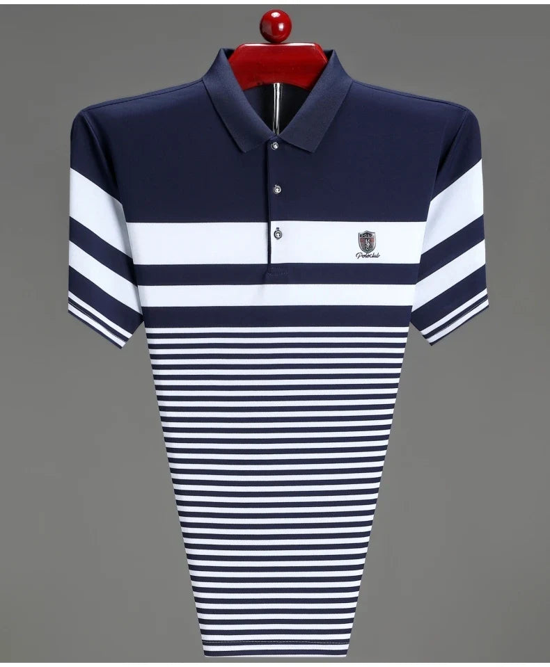 High quality fashion striped short sleeve polo shirt men's luxury brand embossed design summer new breathable T-shirt golf top