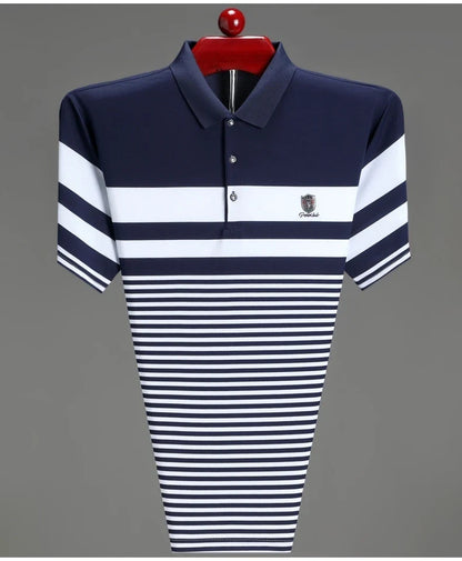 High quality fashion striped short sleeve polo shirt men's luxury brand embossed design summer new breathable T-shirt golf top