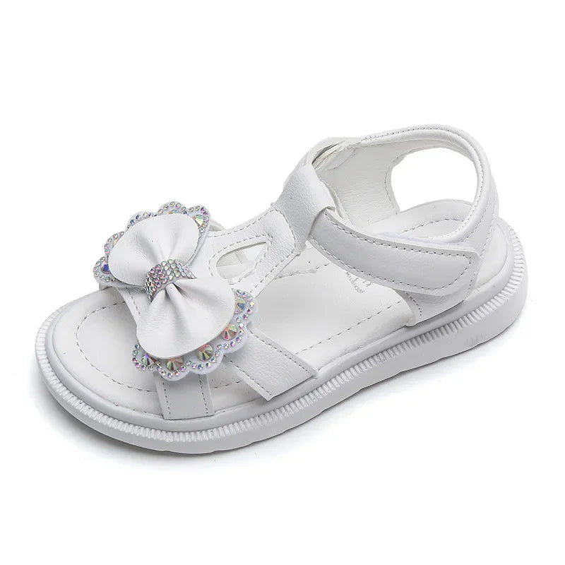 Girl Sandal Kid Summer Elegant Bling Rhinestone Party Princess Beach Shoes Cute Bowknot School Shoes for Kids Flat Heel F05201