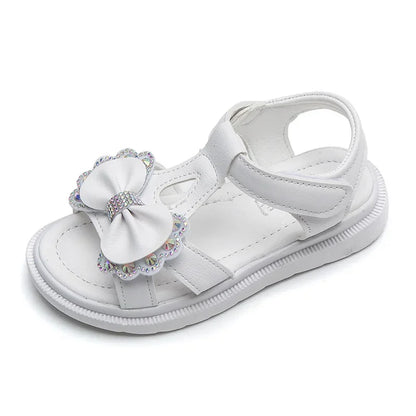 Girl Sandal Kid Summer Elegant Bling Rhinestone Party Princess Beach Shoes Cute Bowknot School Shoes for Kids Flat Heel F05201