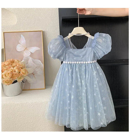 Girls Casual Dresses Summer Dress for Girls Children's Ethereal Puff-Sleeve Tulle Princess Dress Kids Clothes