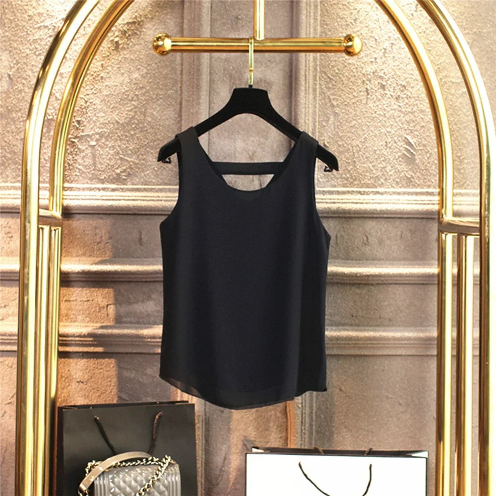 New Arrival Casual Shirt Chiffon Vest Female Summer New Sleeveless Halter T-shirt V-neck Blouse Loose Inside Cover Bellies