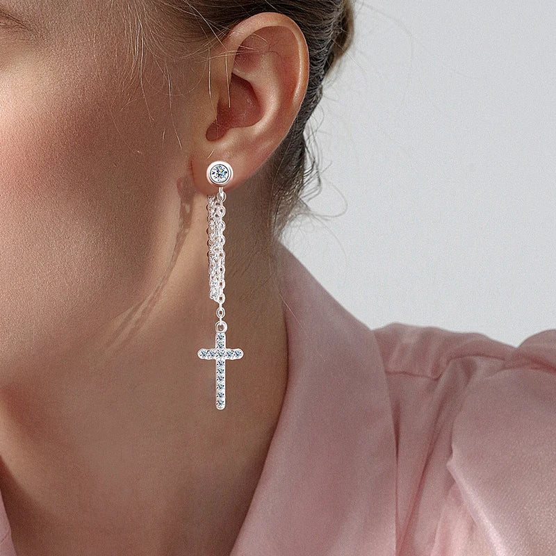 3mm Round Moissanite Diamond Cross-shaped Earrings for Women S925 Sterling Silver Earrings Wedding Party Fine Jewelry