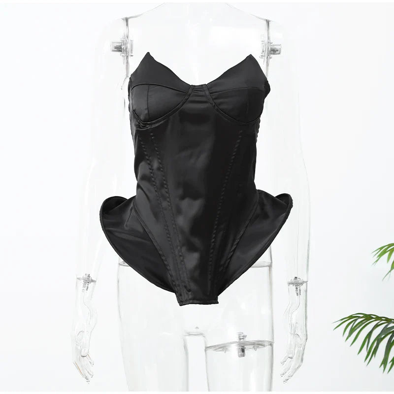 Sexy Fishbone Strapless Short Top Lady Chic Sleeveless Off-shoulder Backless Waist Cinching Blouse Women Vacation Party Tops