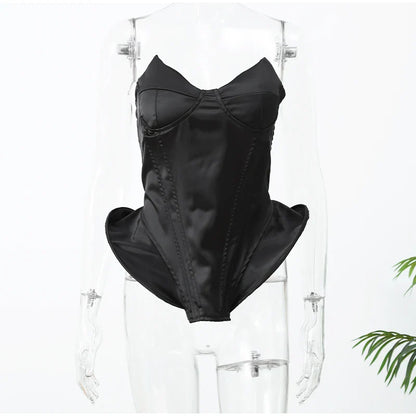 Sexy Fishbone Strapless Short Top Lady Chic Sleeveless Off-shoulder Backless Waist Cinching Blouse Women Vacation Party Tops