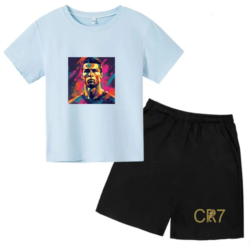 Summer Kids Ball Wear Creative Pattern Football Set T-shirt + Shorts Boys Girls 3-13 Years Old Sports Quick Drying T-shirt Set