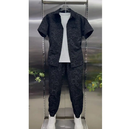 Summer Shirts+Pants Men Sets New Men Casual Print Shirt Two Piece Mens Sportswear Jogger Tracksuits Fashion Suit