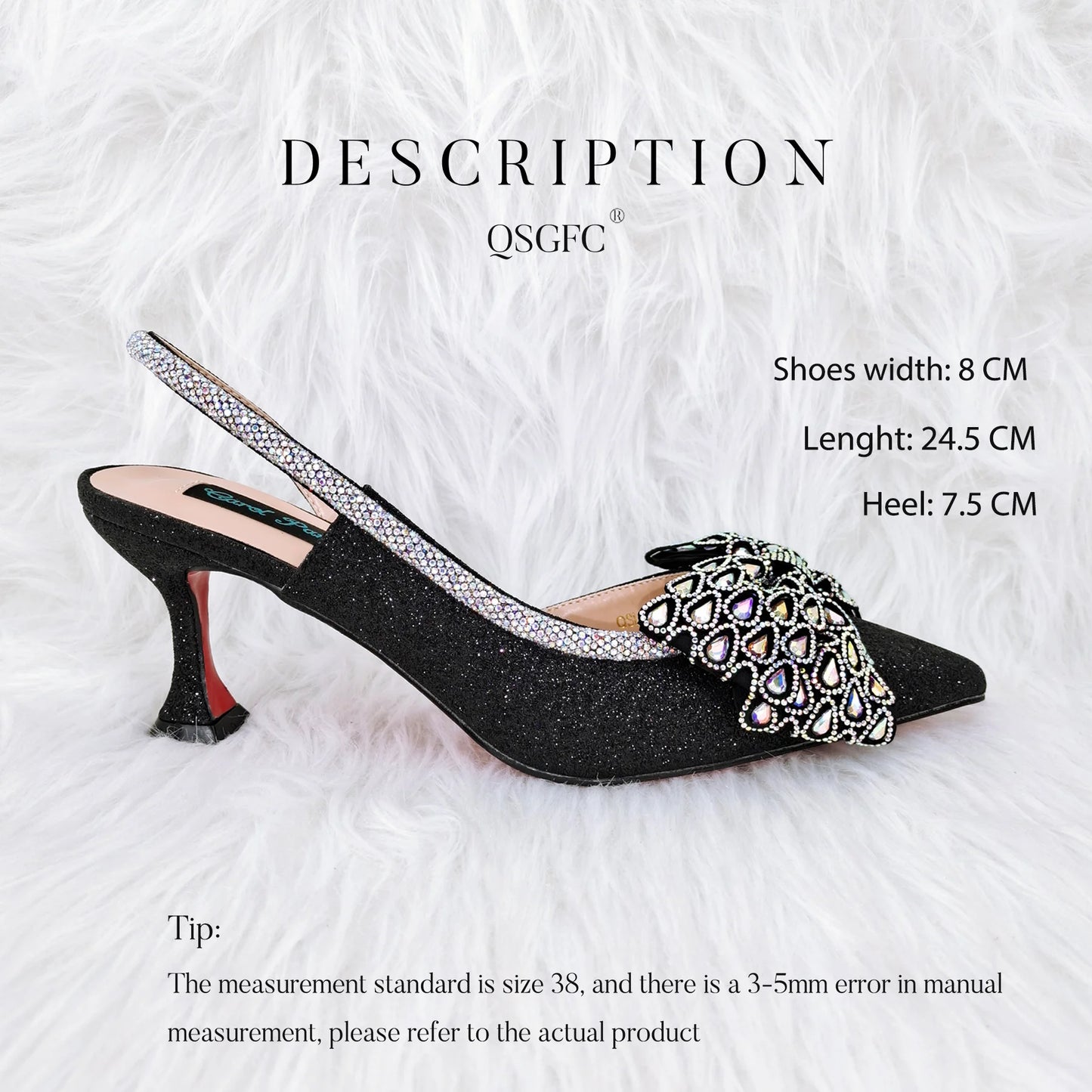 Butterfly-knot Princess Style! Nigerian Ladies Rhinestone-Encrusted Bag & Wear-Resistant and Comfortable Pointed-Toe High Heel