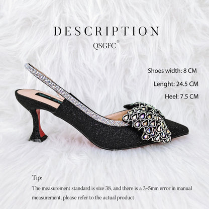 Butterfly-knot Princess Style! Nigerian Ladies Rhinestone-Encrusted Bag & Wear-Resistant and Comfortable Pointed-Toe High Heel