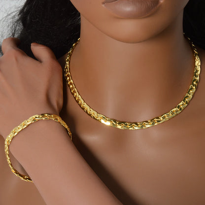 Sunny Luxury Copper Alloy Necklace Bracelet Women's Set Flat Cuban Chain Punk Style Suitable Party Jewelry Gifts