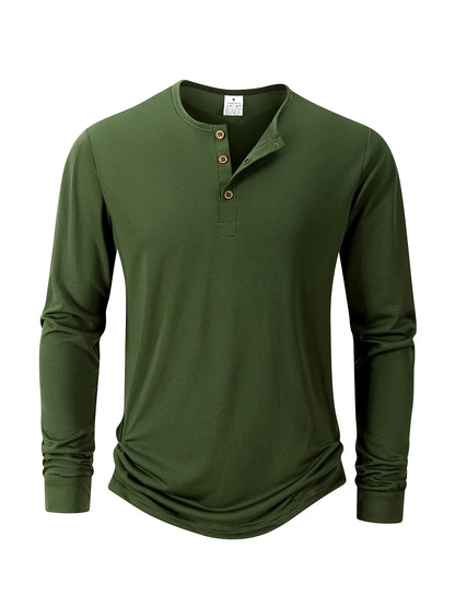 Men's T Shirt Autumn Button Long Sleeve Henley Neck T-Shirt Solid Color Casual Breathable Versatile Tops Fashion Slim T-Shirts