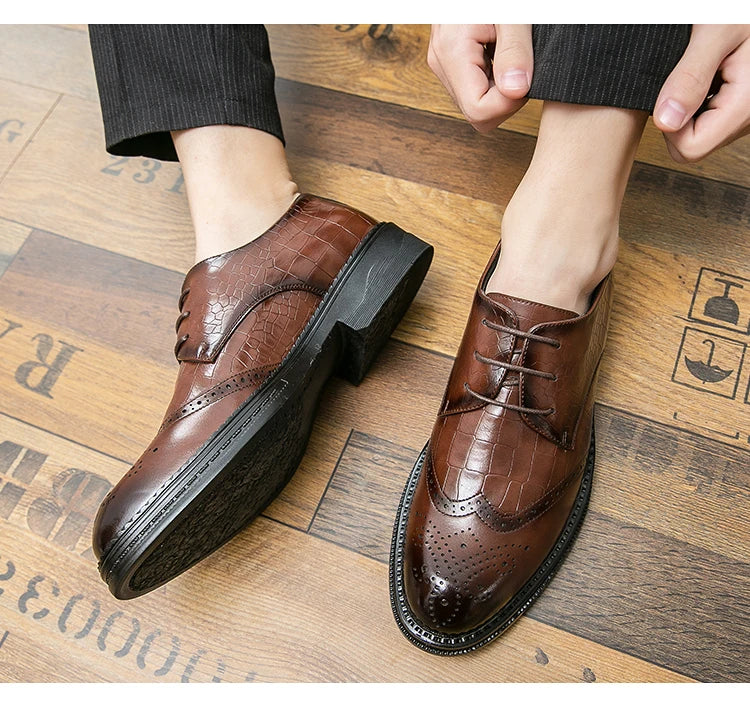 Luxury Men Brogue Dress Shoes Men Suit Casual Shoes Formal Business Leather Shoes Men Brown Wedding Italian Banquet Shoe Size 46