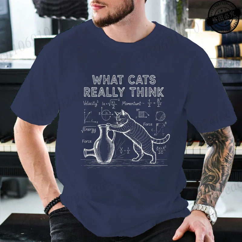 Cat Physics Science Joke Men's T Shirt Funny Math Cat Print Tees T-Shirts Men Women Casual Short Sleeve Streetwear Plus Size