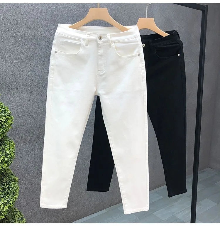 2023 Spring and Autumn New Classic Fashion Solid Color Elastic Casual Jeans Men's Comfortable High-Quality Small Foot Pants 36