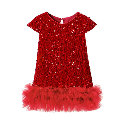 Novo Vestido Infantil Tutu de Malha Brilhante Sem Mangas Princesa para Festas Fantasia de Performance para Crianças