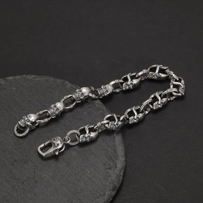 Real 925 Sterling Silver Skull Chain Bracelet for Men and Women Gothic Domineering Street Rock Jewelry Gift
