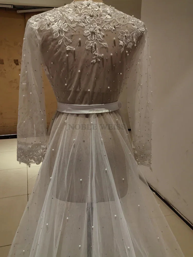 Pearls Appliques Long Sleeve Wedding Robe Jacket Robe Party Shawl BOLERO Bridal Cape Crystal Beaded Long Wedding Coat Customized