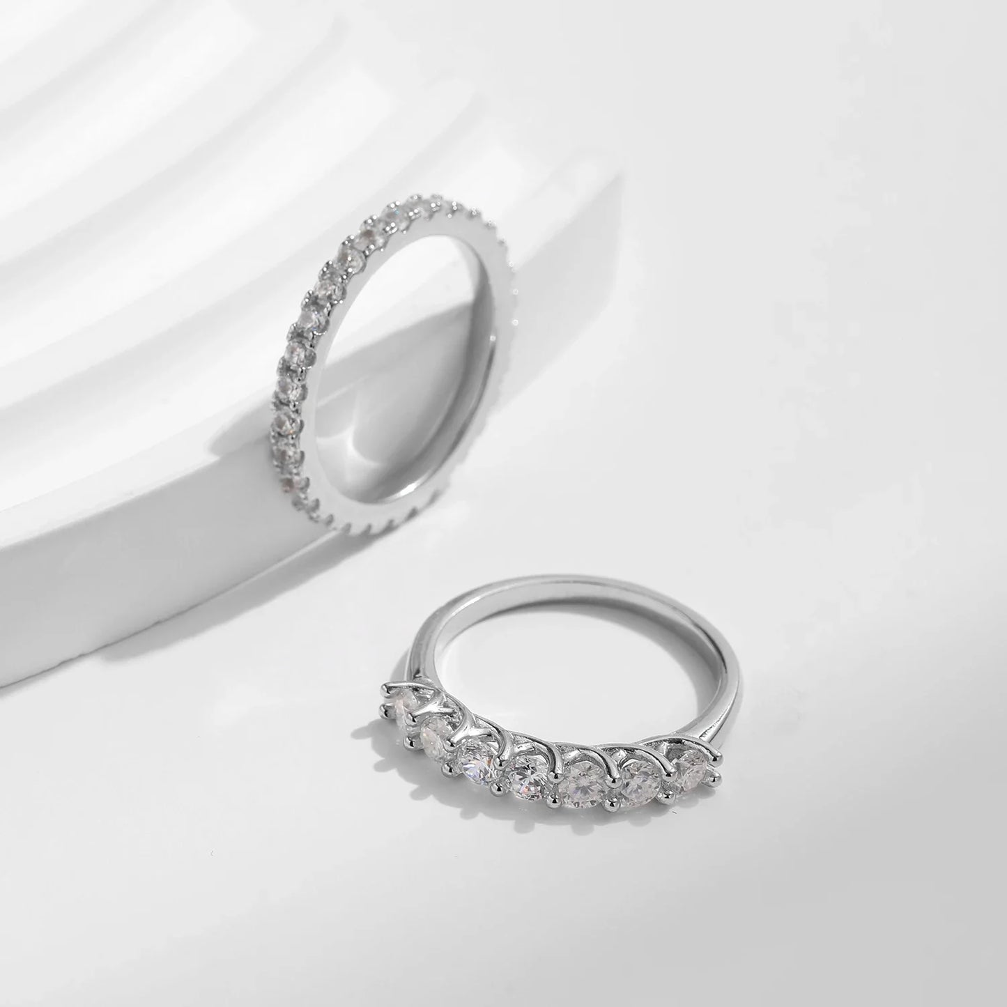 Moissanite Wedding Band 925 Sterling Silver Ring Platinum Plated Lab Diamond Stackable Crown Jewelry For Women Gifts