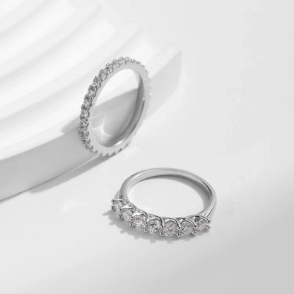 Moissanite Wedding Band 925 Sterling Silver Ring Platinum Plated Lab Diamond Stackable Crown Jewelry For Women Gifts