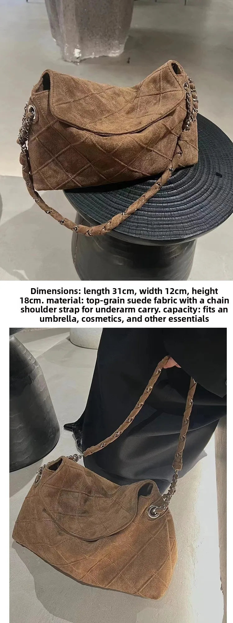 2025 New Autumn and Winter New Suede Rhombus Bag Medieval Underarm Bag Premium Chain Single Shoulder Large Capacity Tote Bag