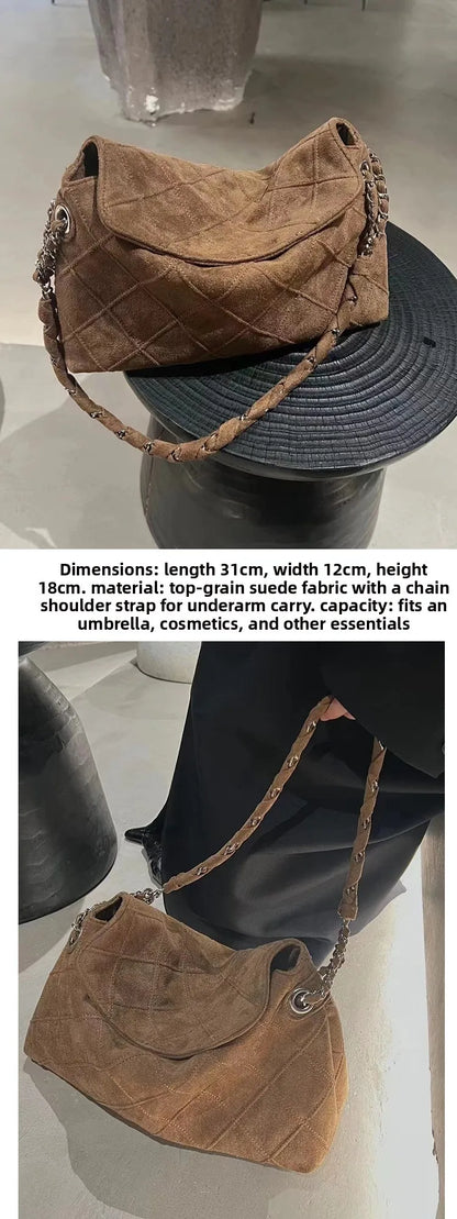 2025 New Autumn and Winter New Suede Rhombus Bag Medieval Underarm Bag Premium Chain Single Shoulder Large Capacity Tote Bag