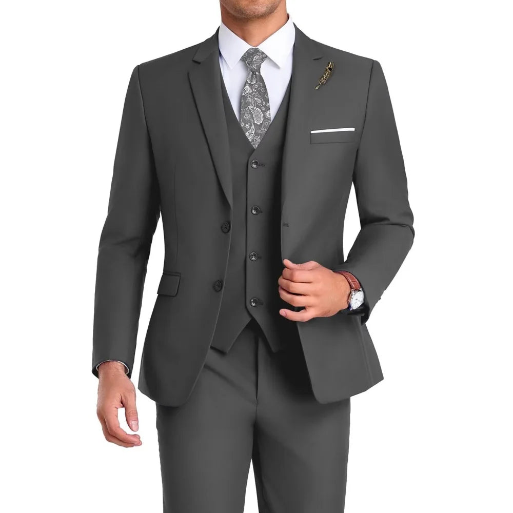 High-Quality Slim Fit Wedding Men's Suit Luxury Elegant Business Fashion Men Clothing 3 Piece Notch Lapel Blazer Vest Pants Set