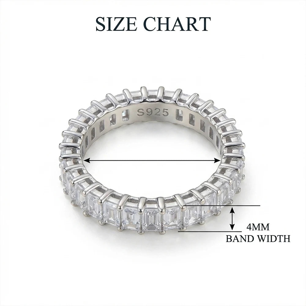 Emerald Cut Moissanite Eternity Ring 925 Sterling Silver Wedding Band D VVS Lab Grow Created Moissanite Rings for Women
