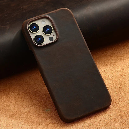 Magsafe Case for iPhone 15 16 17 Pro Max Air Retro Luxury Full Grain Cowhide Genuine Oiled PULL-UP Leather Magnetic Cover