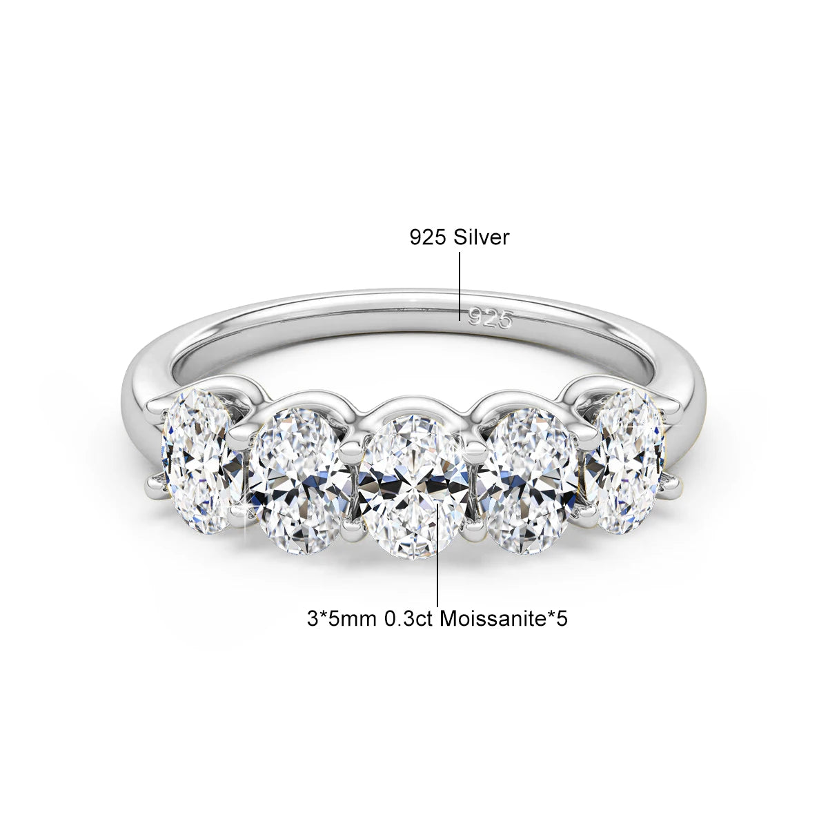 14K Yellow Gold Engagement Ring GRA Certified Moissanite Row Band 5 Stone 1.5ctw 100% Authentic for Women Wedding Jewelry