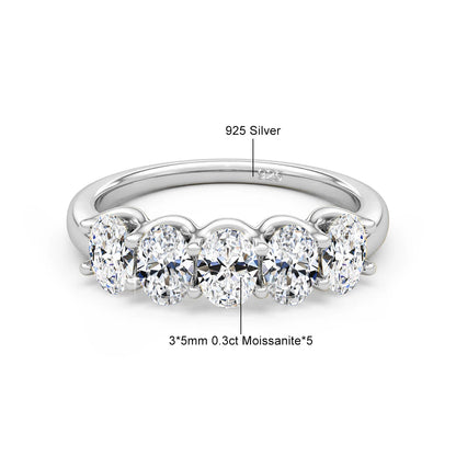 14K Yellow Gold Engagement Ring GRA Certified Moissanite Row Band 5 Stone 1.5ctw 100% Authentic for Women Wedding Jewelry