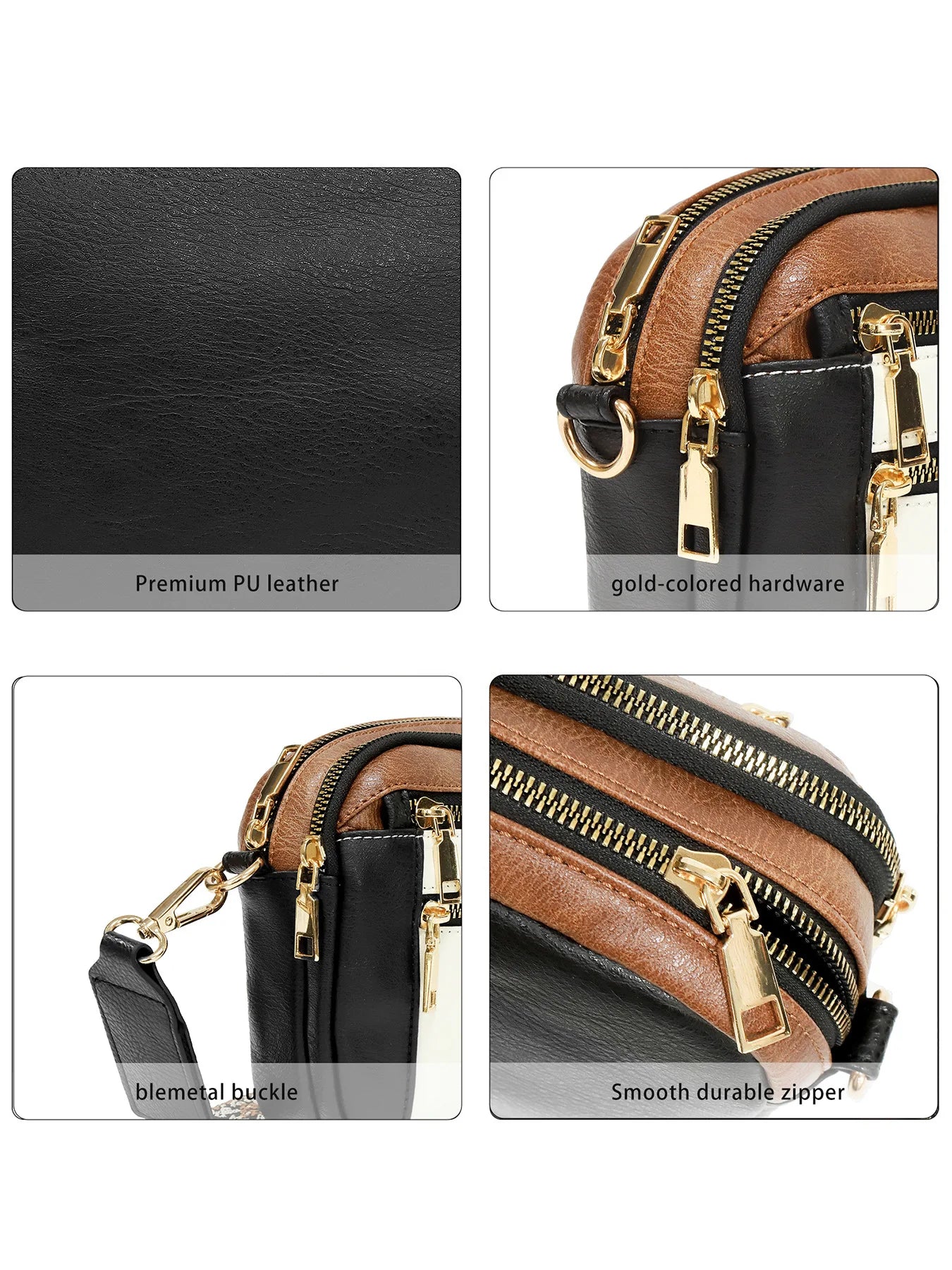 Ladies' Small Square Bag Two-tone Leather Crossbody Bag Large-capacity PU Crossbody Wallet Multi-functional Small Square Bag