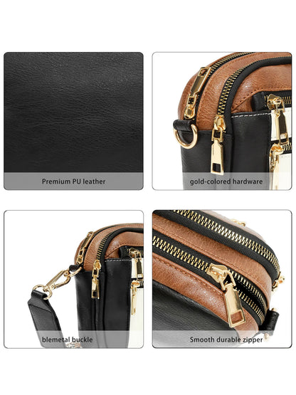 Ladies' Small Square Bag Two-tone Leather Crossbody Bag Large-capacity PU Crossbody Wallet Multi-functional Small Square Bag