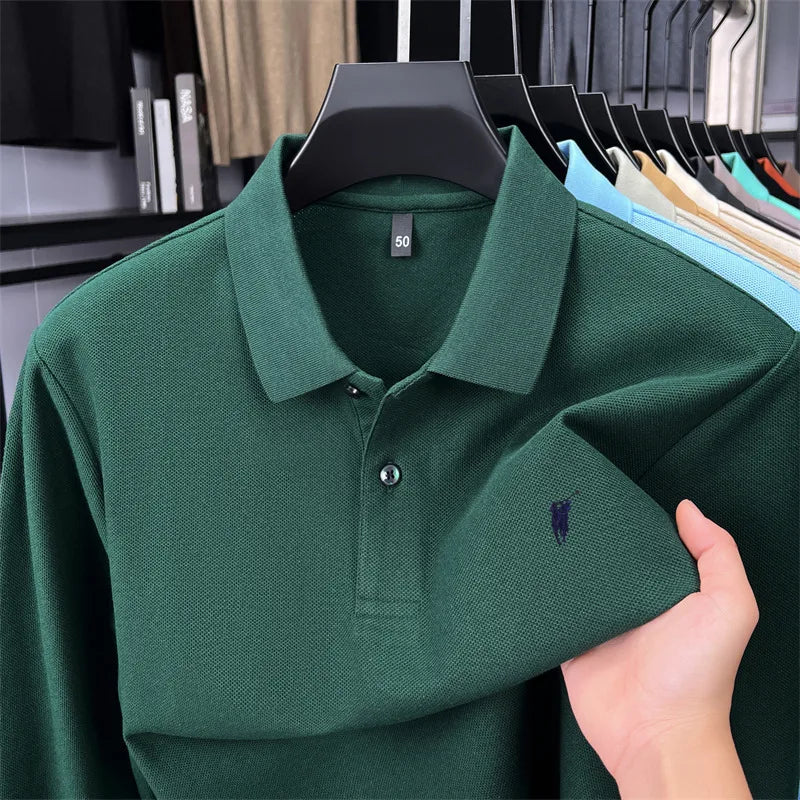 100% Pure Cotton Long Sleeved Men's Polo Shirt Hot Selling Brand Autumn Season Exquisite Pony Embroidery Breathable Top T-shirt