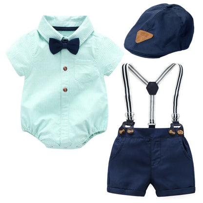 Kid Boy Formal Birthday Outfit Suit Toddler Gentleman Wedding Striped Vest Shirt 1-6 Years Baby Pants Boys Ceremony Outerwear