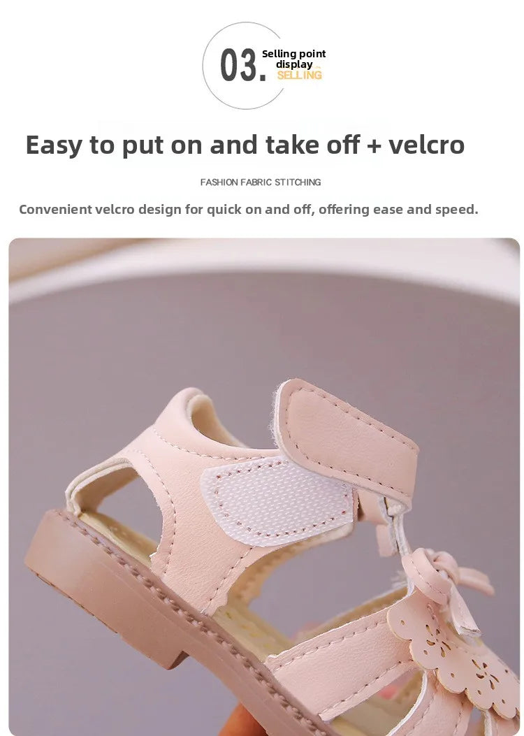 Summer Baby Girls Sandals Cut-Outs Lace Princess Shoes Children Sandals Anti Slip Soft Sole Toddler Kids Beach Shoes Size 15-25