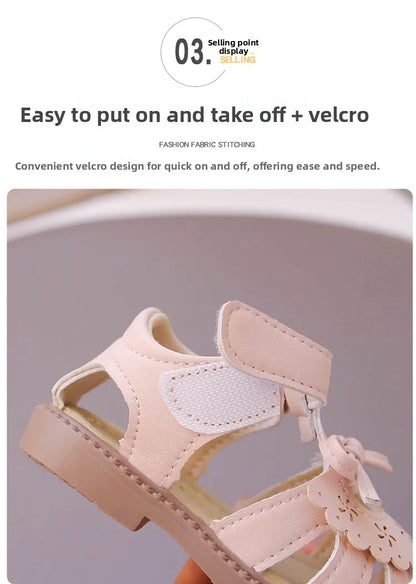 Summer Baby Girls Sandals Cut-Outs Lace Princess Shoes Children Sandals Anti Slip Soft Sole Toddler Kids Beach Shoes Size 15-25