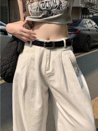 Women Wide Leg Sandy White Hipster Casual Trousers