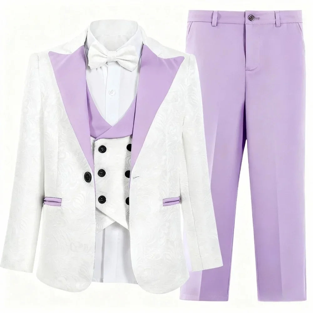 Premium Jacquard Boy's 3PCS Suit Best Selling Light Purple Classic Outfit For Boys Suitable For Ring Boys Campus Includes Blazer