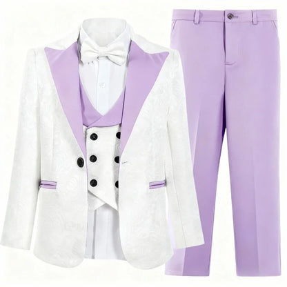 Premium Jacquard Boy's 3PCS Suit Best Selling Light Purple Classic Outfit For Boys Suitable For Ring Boys Campus Includes Blazer