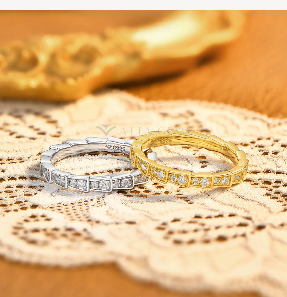S925 Silver Snake Ring Pave Moissanite Wedding Eternity Band Stackable Luxury Fine Jewelry forWomen Pass Diamond Tester
