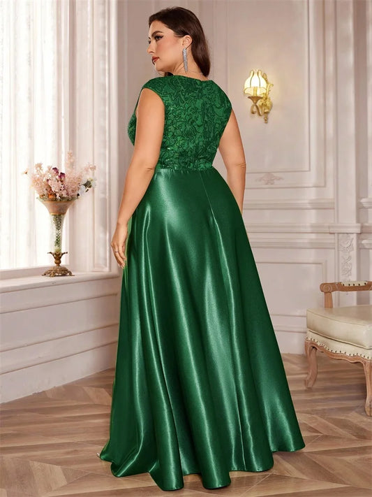Plus Size Luxury V-Neck Sequins Embroidery with Pocket  Evening Dresses Elegant Women Wedding Party A-line Cocktail  Gowns Event