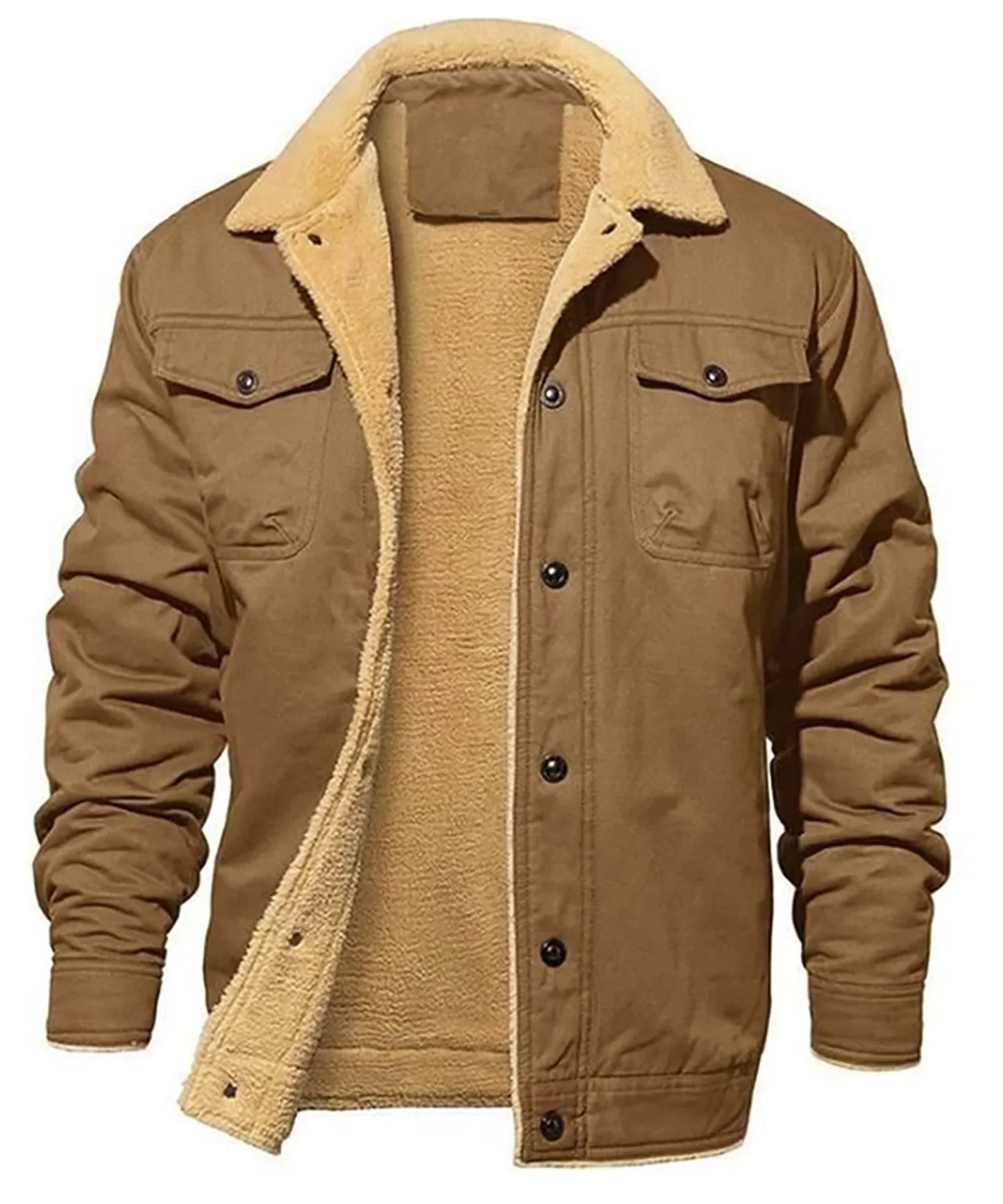 Men's Jackets Winter Faux Shearling Lined Windproof Warm Coat Black Buttoned Parka Pockets Comfortable Casual Tops US Size