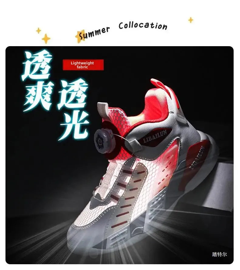 Kids Sneakers Basketball Shoes Boys Spring Fashion Rotating Button Anti-slip Shock Absorption School Students Sports Shoes